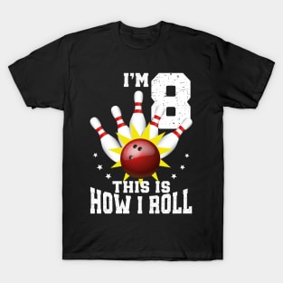 Bowling 8th Birthday Bday Party Kids 8 years Old Bowler T-Shirt